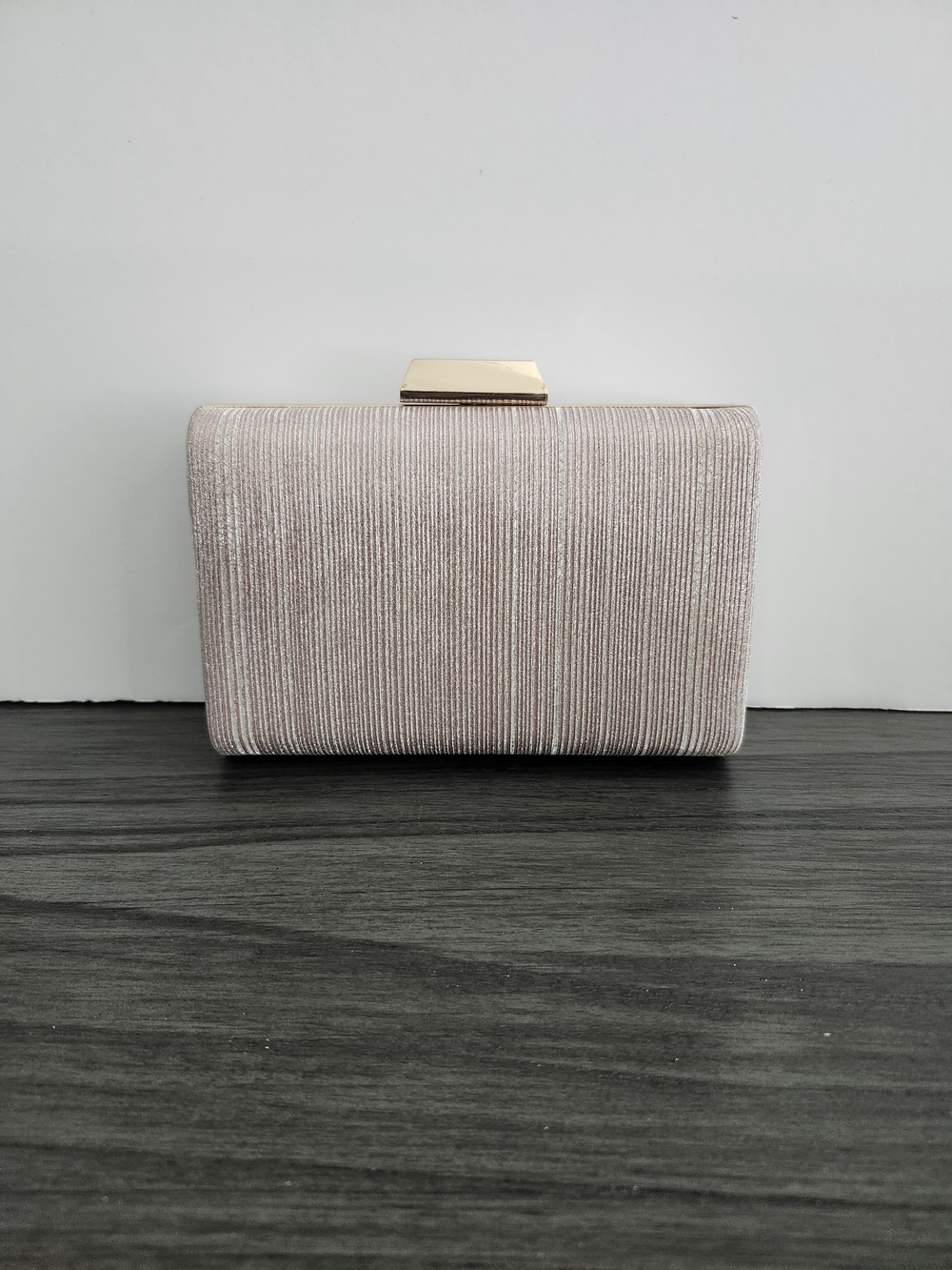 Gold-Trim Blush Textured Evening Clutch